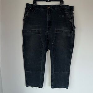 Carhartt 46x30 Black Distressed Double Knee Cargo Carpenter Jeans